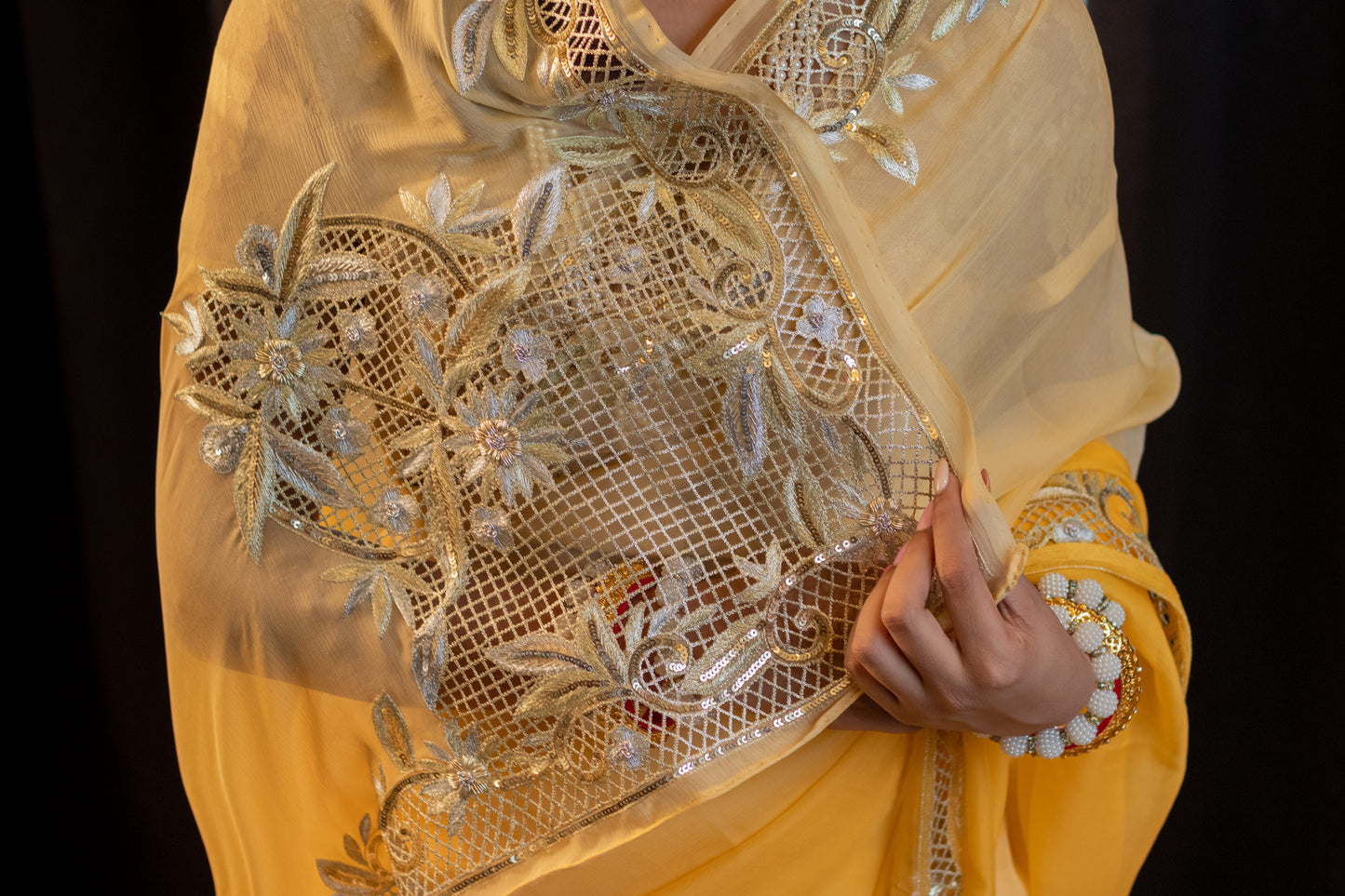 Alphanso Yellow Ombré Pankaja Silk Chiffon Saree