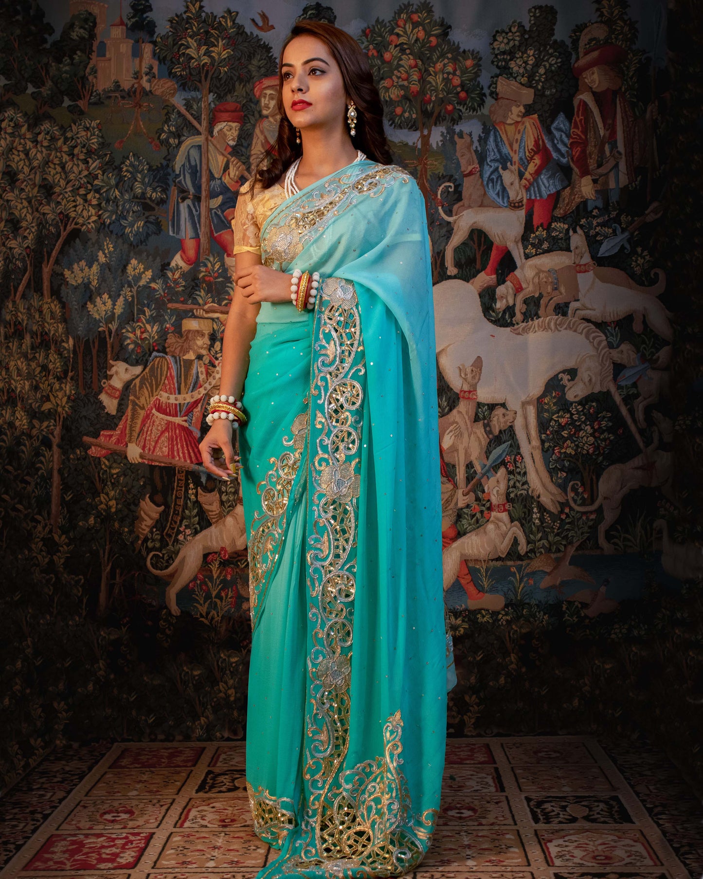 Aqua Ombré Neerpriya Chiffon Saree