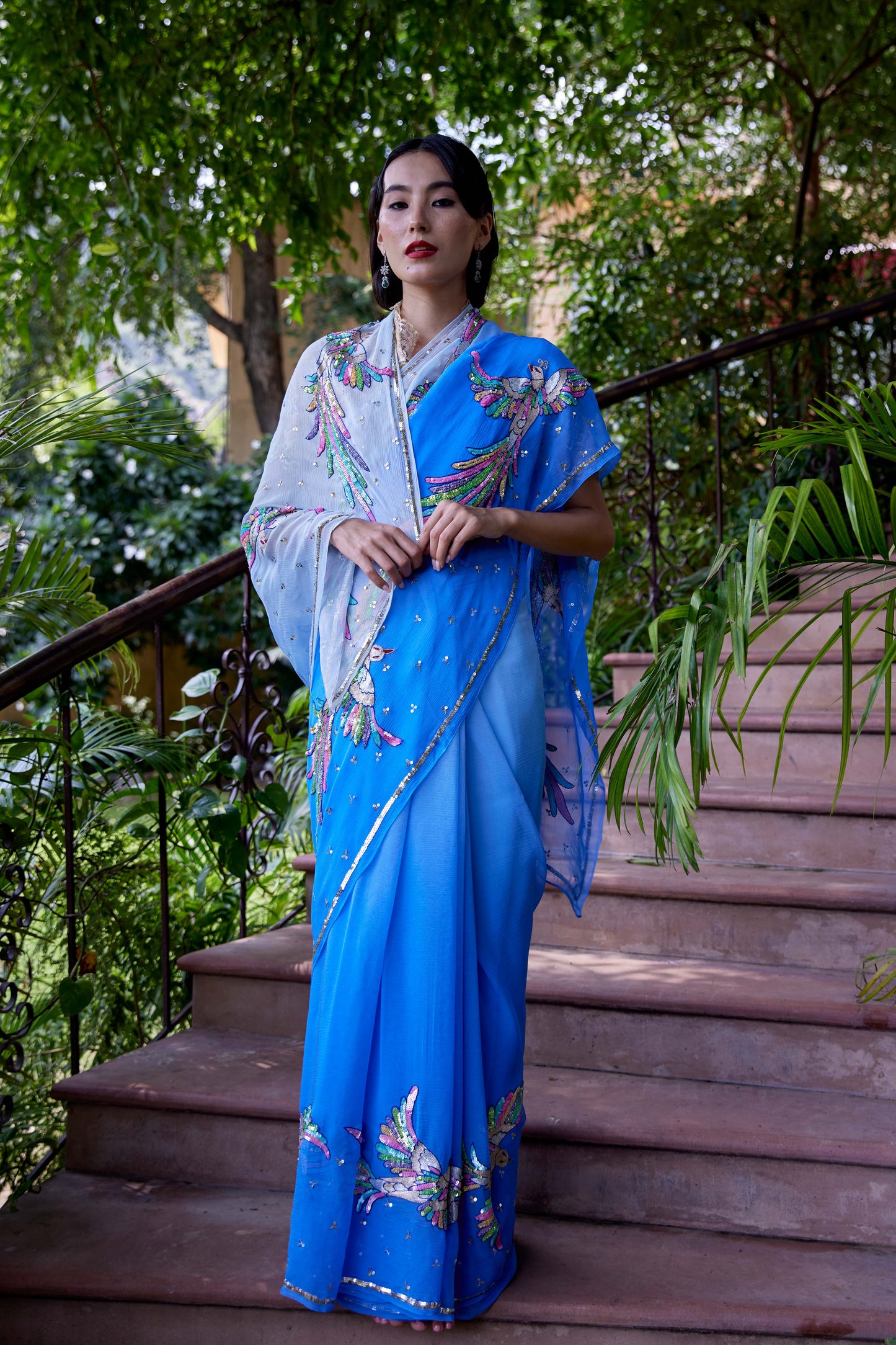 Ombre Jodhpur Blue Chiffon Totsaa Saree