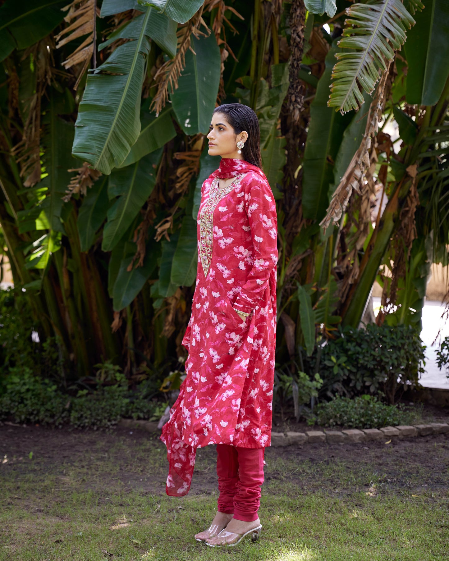 Renuka Red Printed Silk Muslin Kurta Set