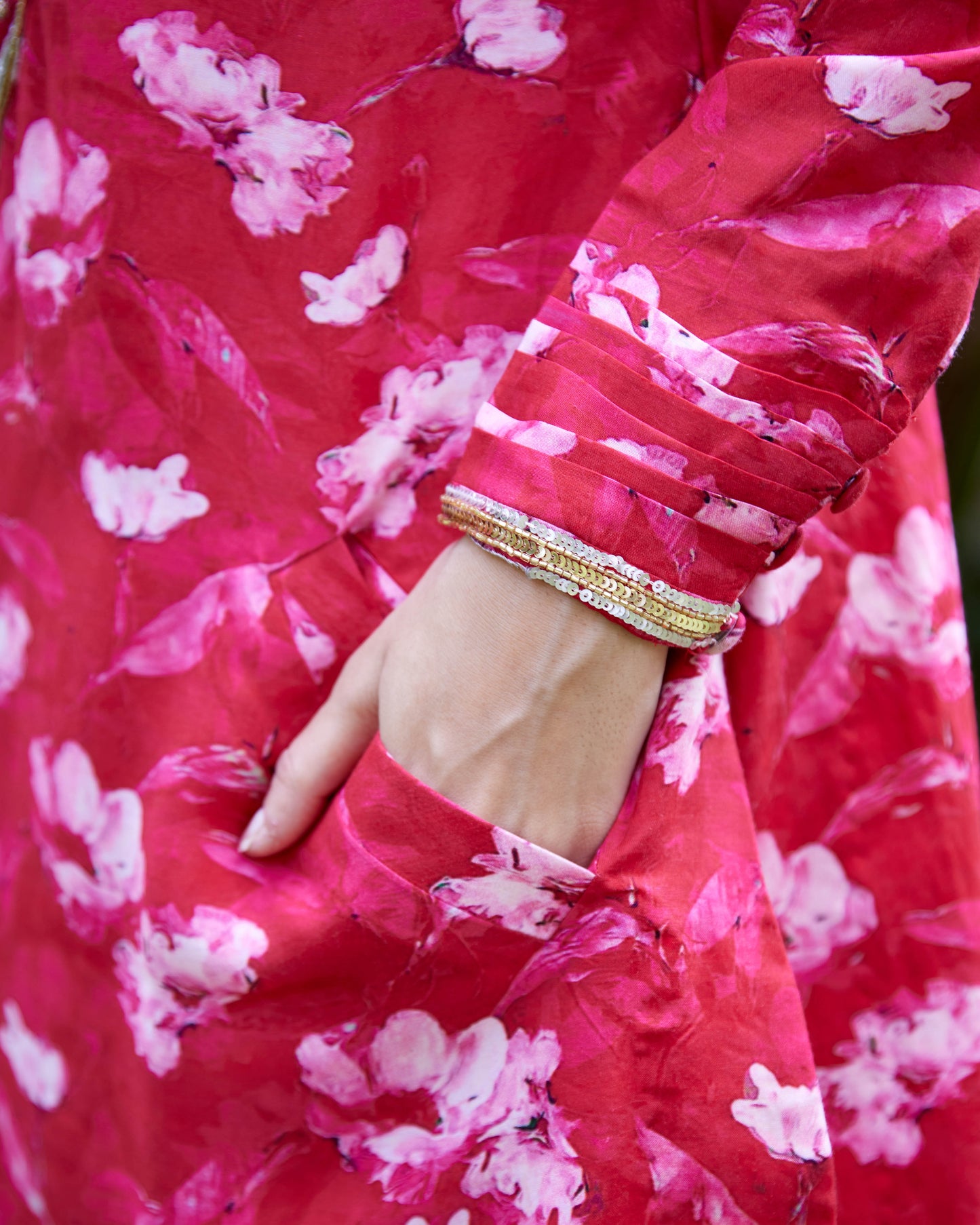 Renuka Red Printed Silk Muslin Kurta Set