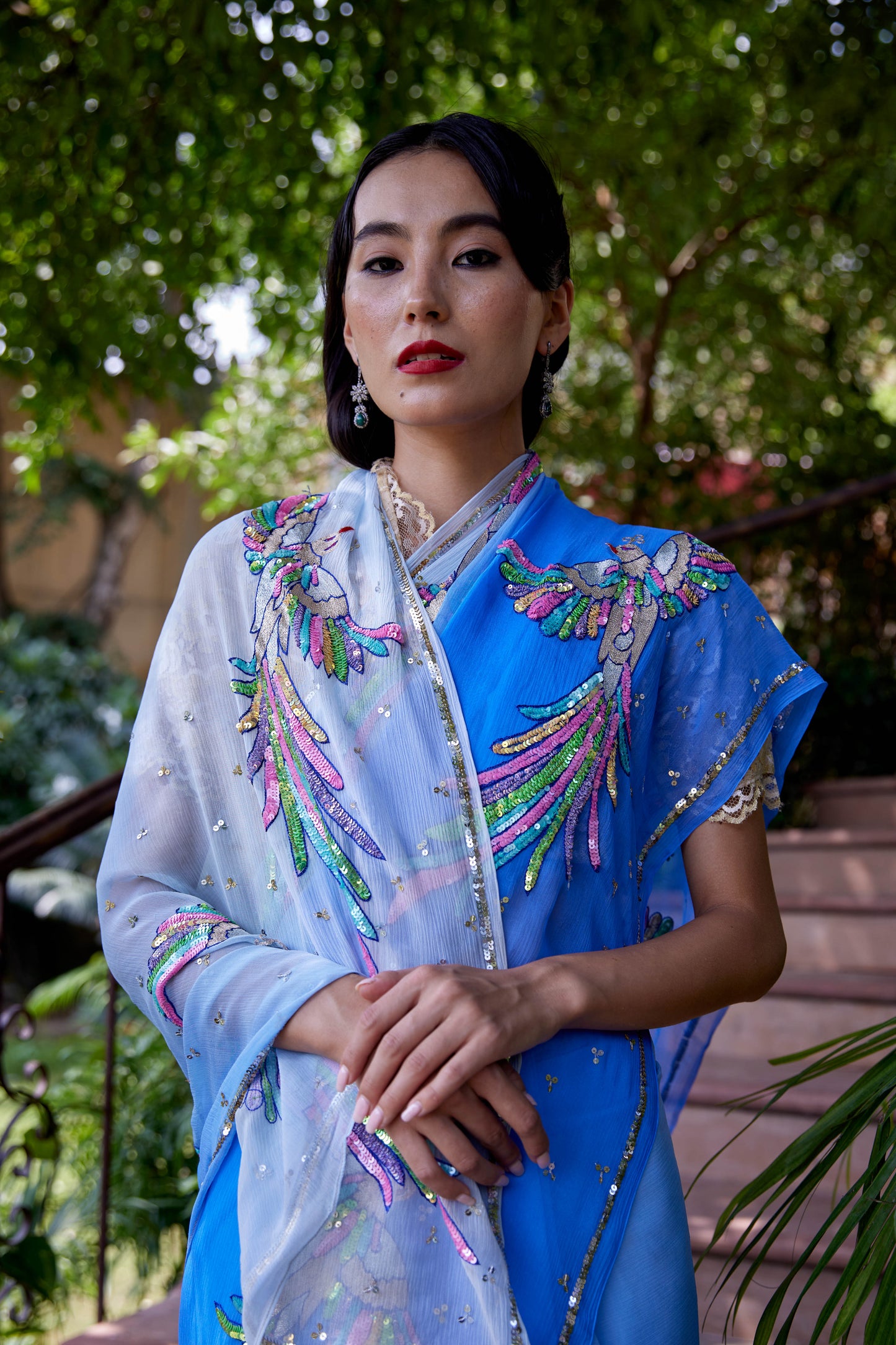 Ombre Jodhpur Blue Chiffon Totsaa Saree
