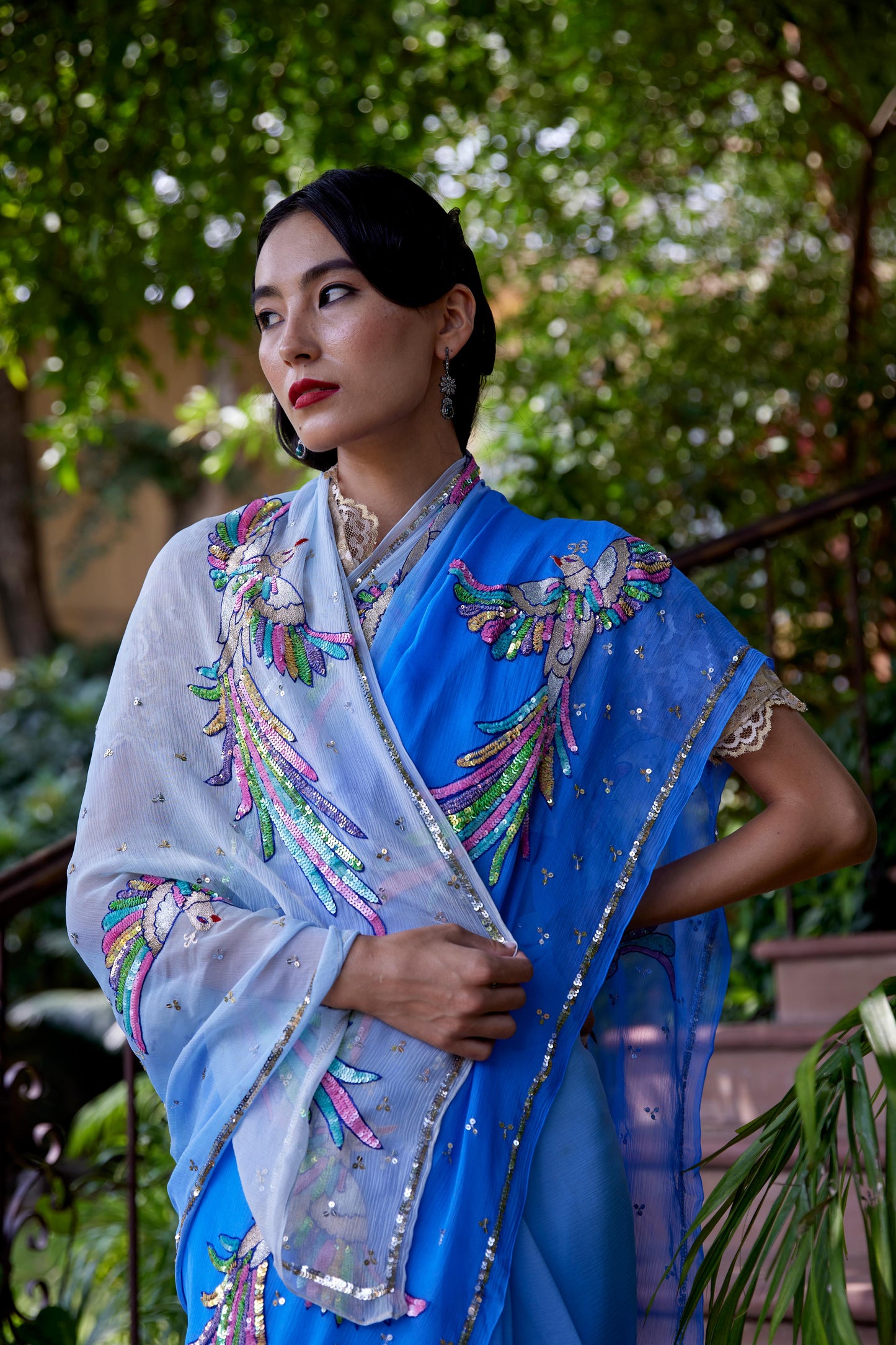 Ombre Jodhpur Blue Chiffon Totsaa Saree