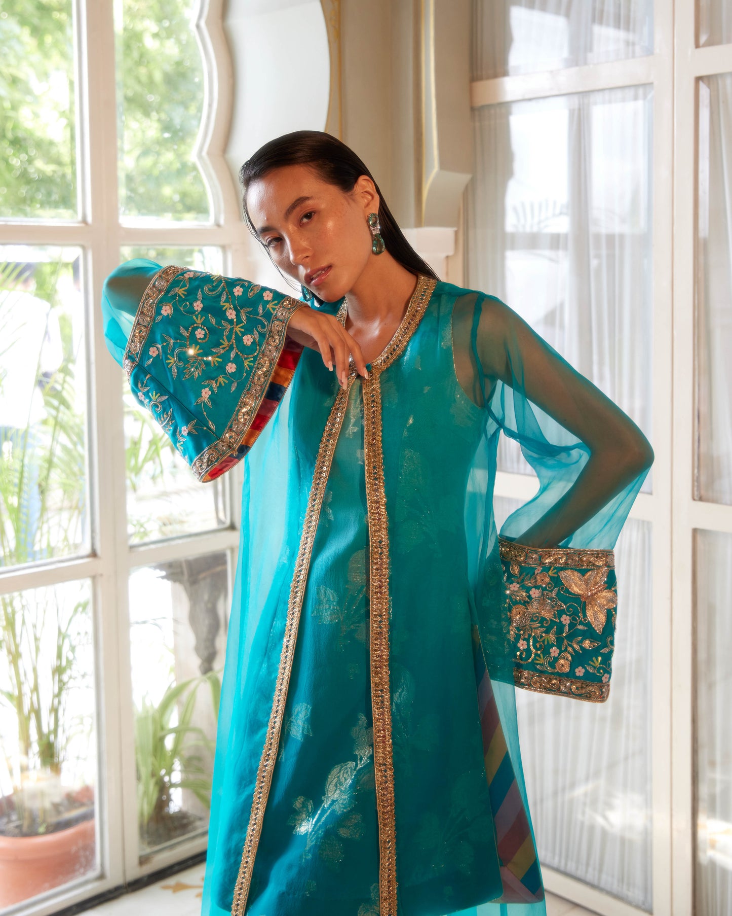 Turquoise Qaynat Overlay Set