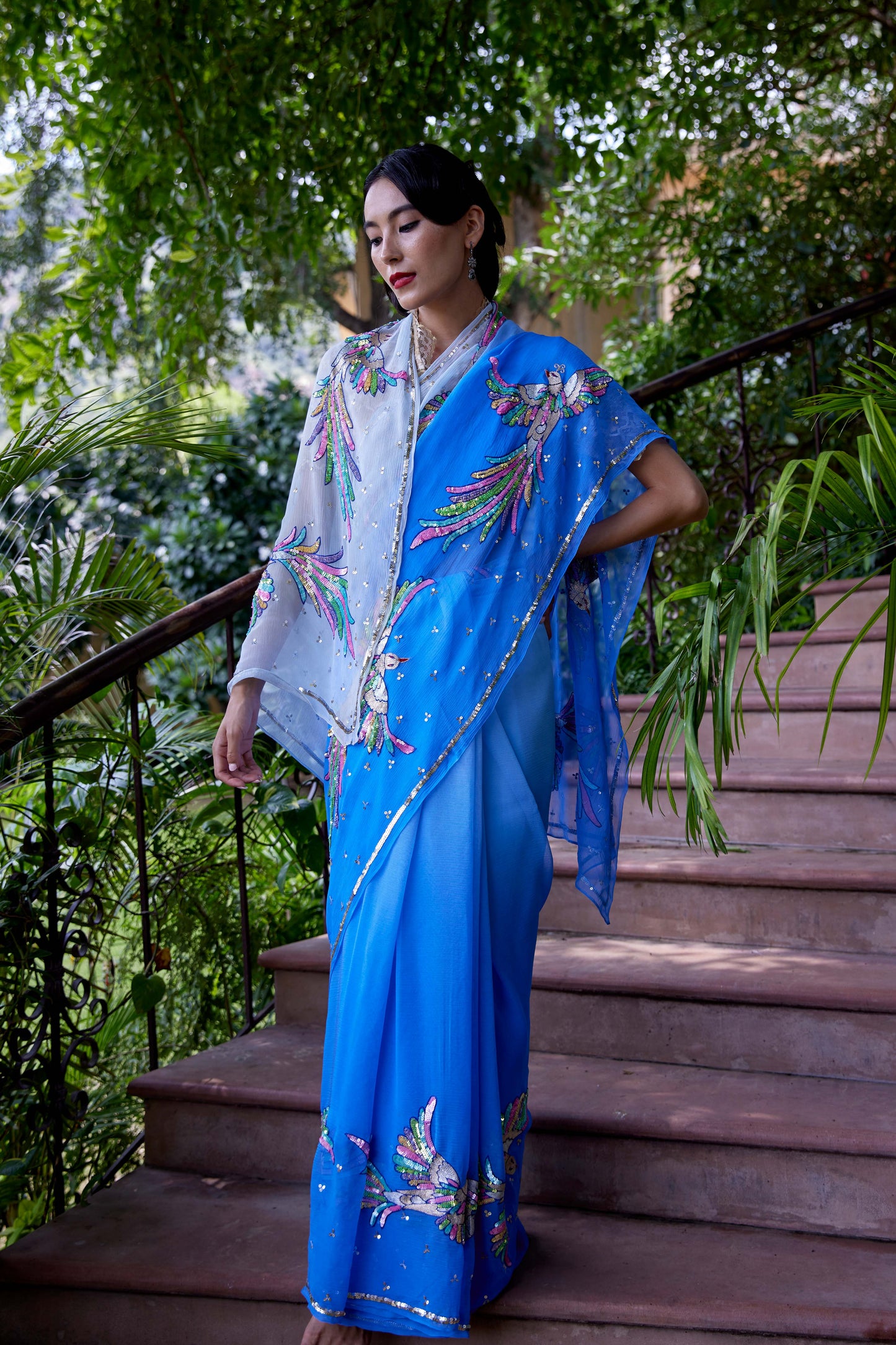 Ombre Jodhpur Blue Chiffon Totsaa Saree