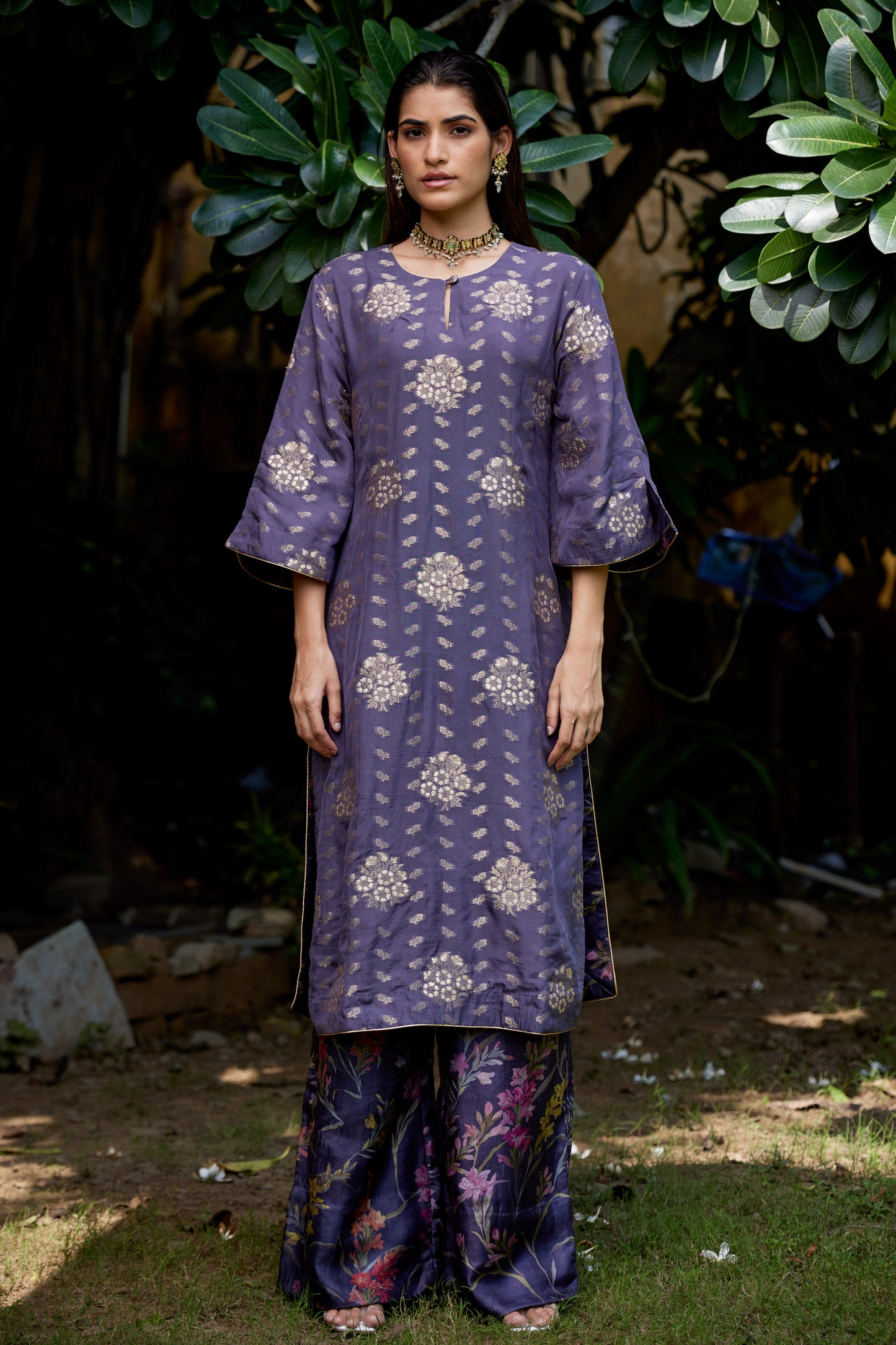 Kohl Grey Kurta palazzo Set