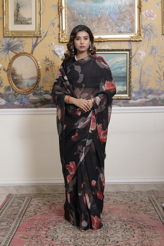 Kalindi Printed French Chiffon Saree