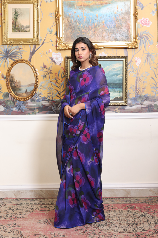 Ganga Printed French Chiffon Saree