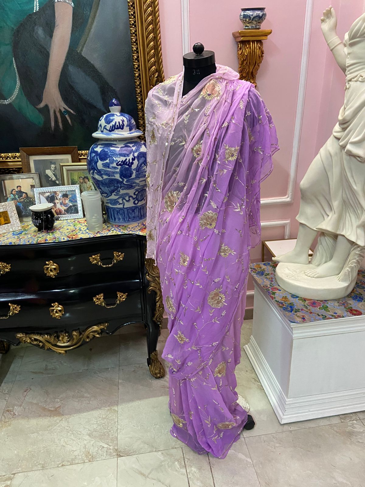 Lavender ombre shaded chiffon saree with jaal all-over