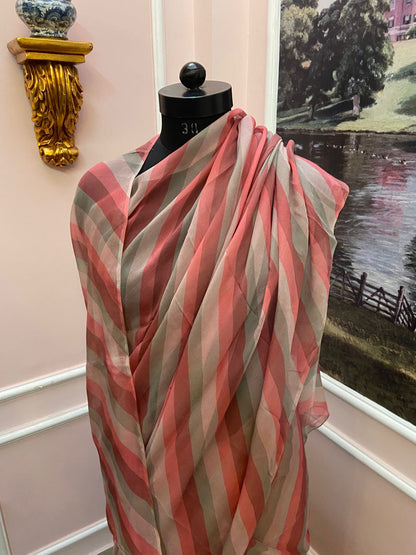 Pink beige multicolor French Chiffon Lehariya Saree