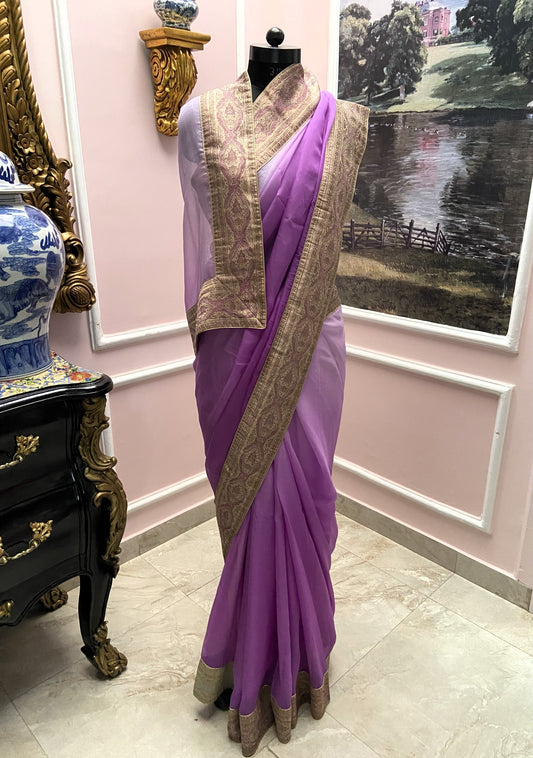Purple ombre antique border saree