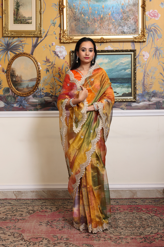 Prakarti rangkaat tissue saree