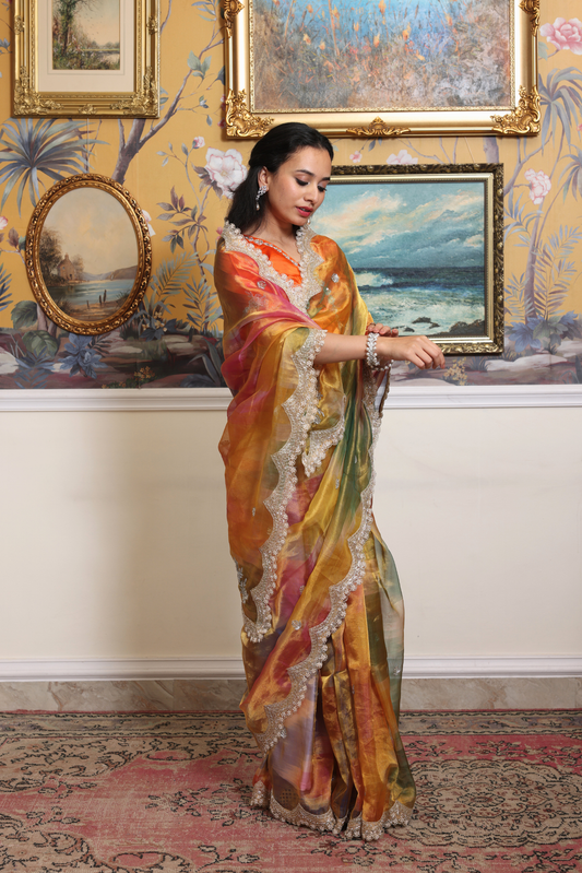 Prakarti rangkaat tissue saree