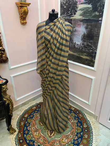 Yellow multicolor French Chiffon Lehariya Saree