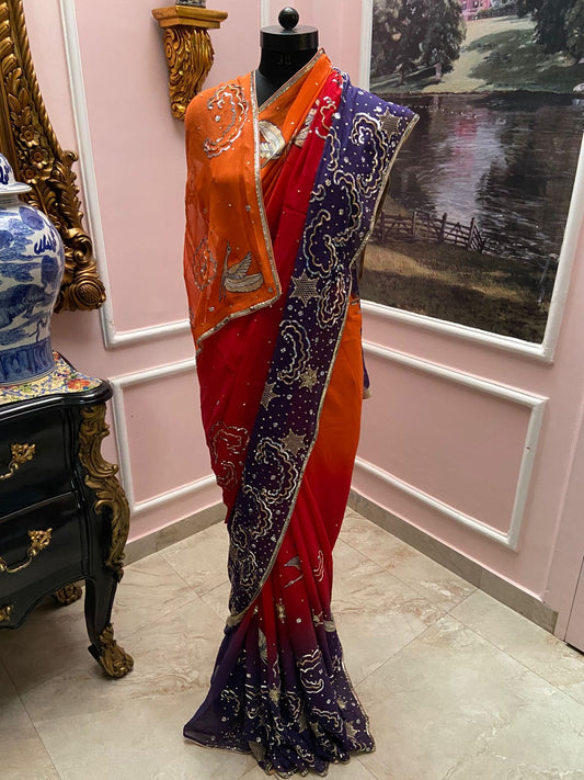 Orange to Aubergine four tone shaded with the ninghtscape embroidery