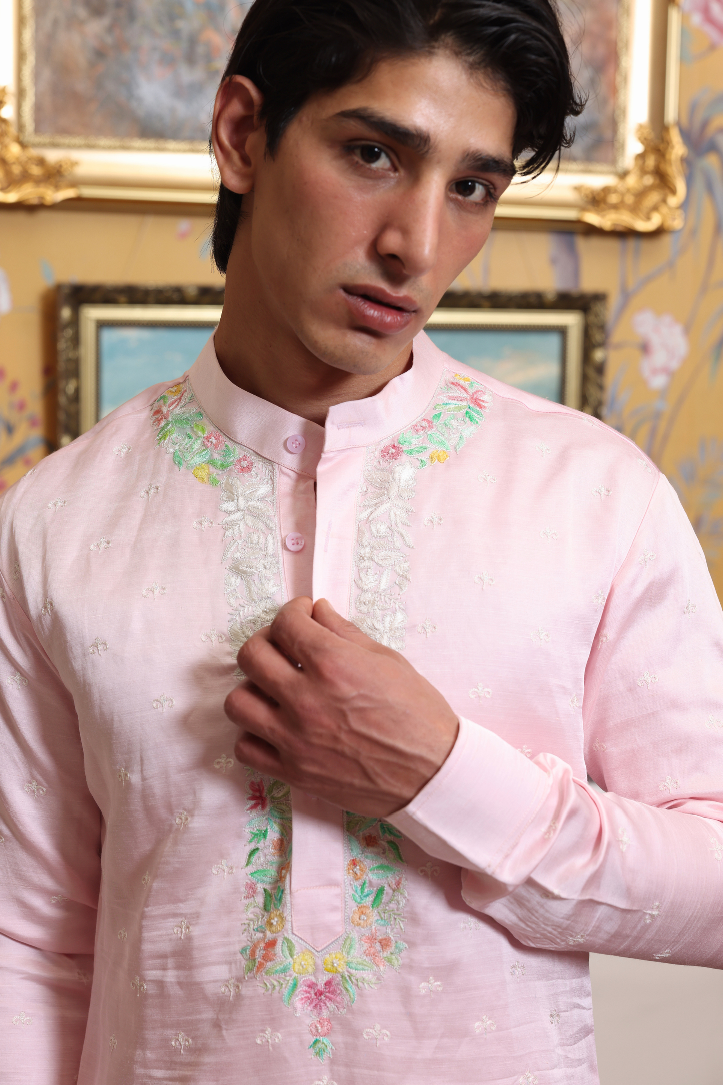 Aakash Pink Embroidered kurta