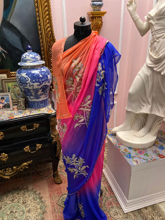 Four tone shaded chiffon saree with buti