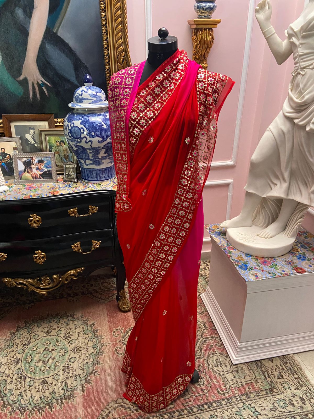 Rani Red shaded with gota border and buti