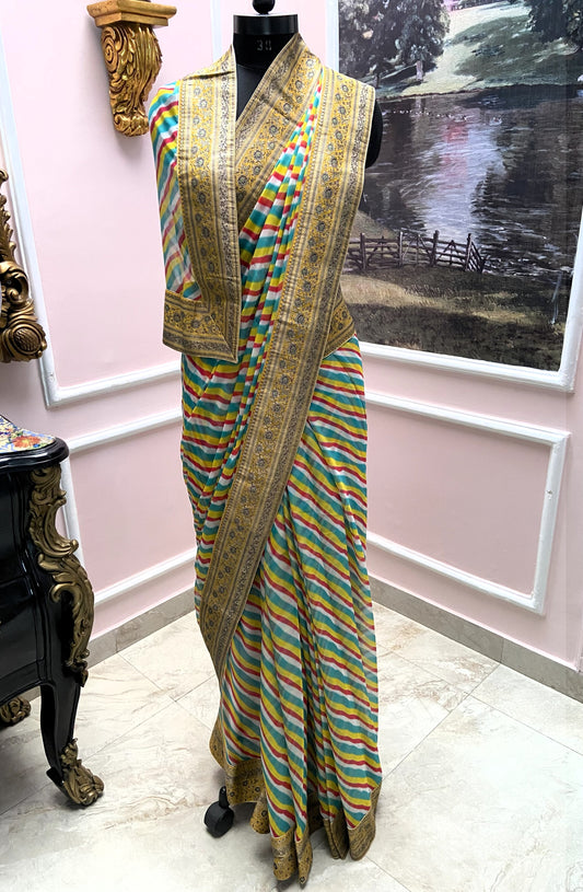 Multicolor Lehariya antique border saree