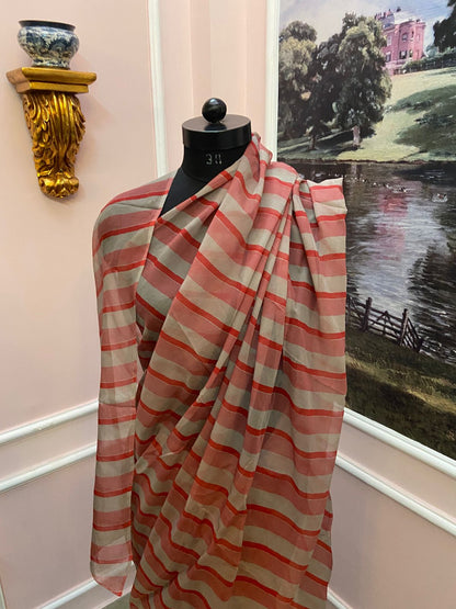 Red French Chiffon Lehariya Saree