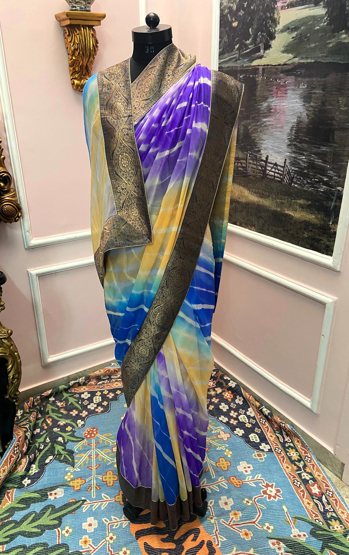 Multicolor lehariya antique border saree