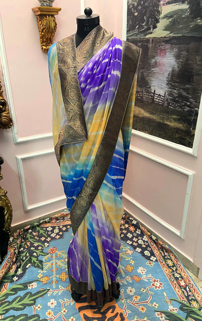 Multicolor lehariya antique border saree