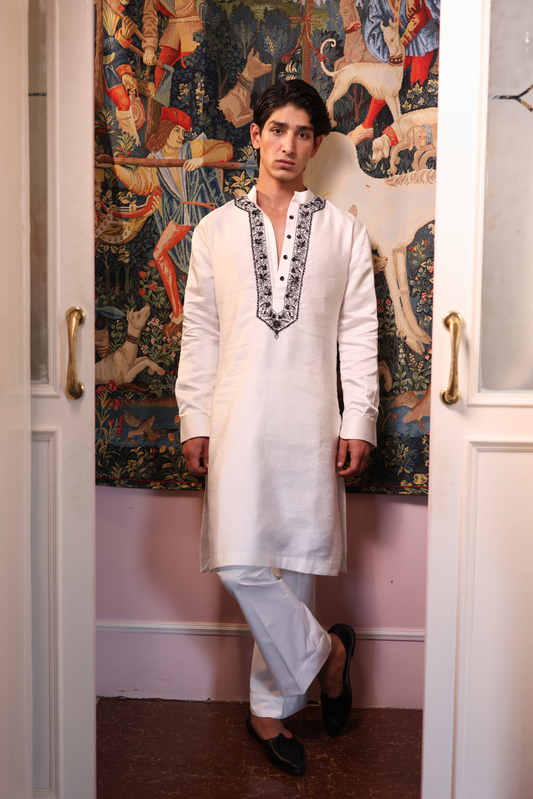 White raw silk kurta and pants