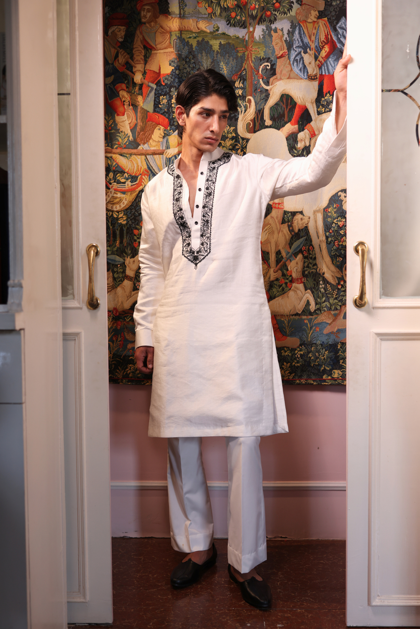 White raw silk kurta and pants