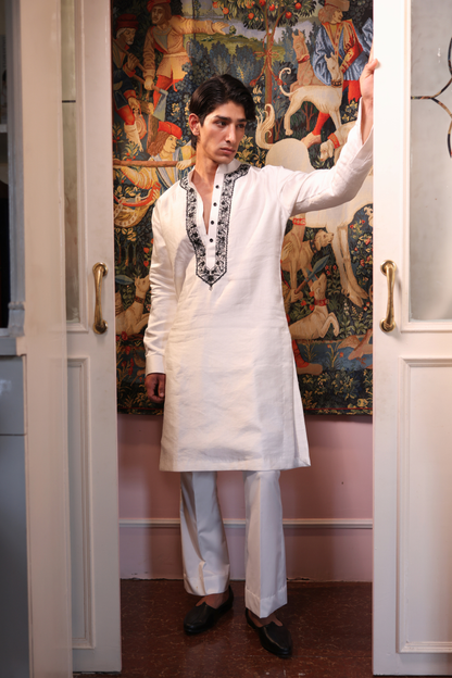 White raw silk kurta and pants