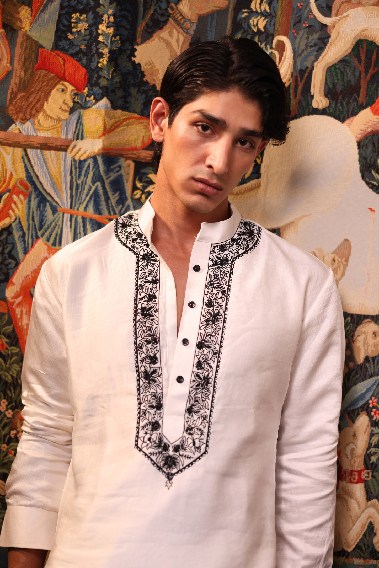 White raw silk kurta and pants