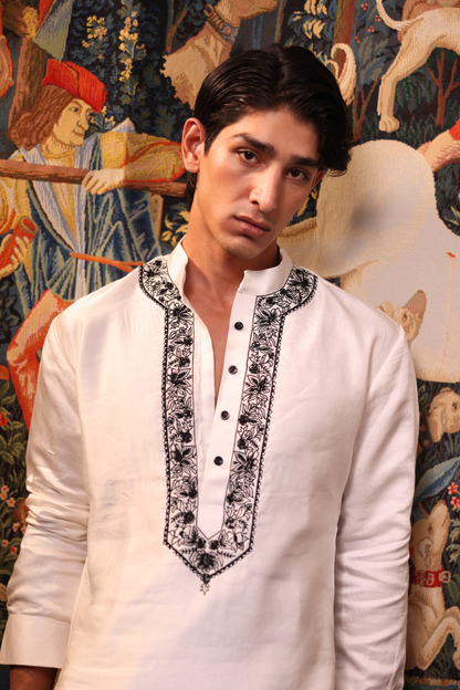 White raw silk kurta and pants