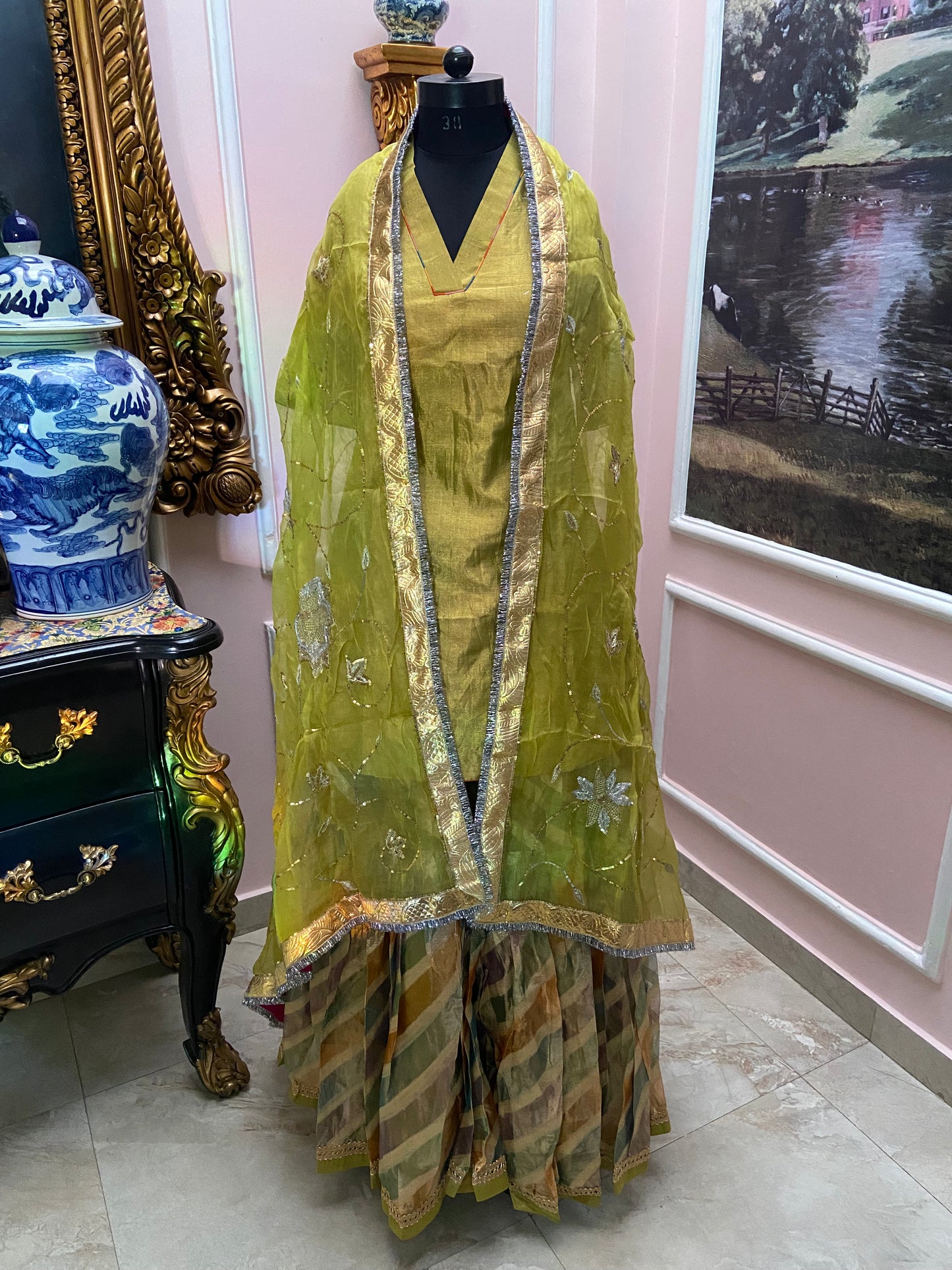 Green multicolor garara set