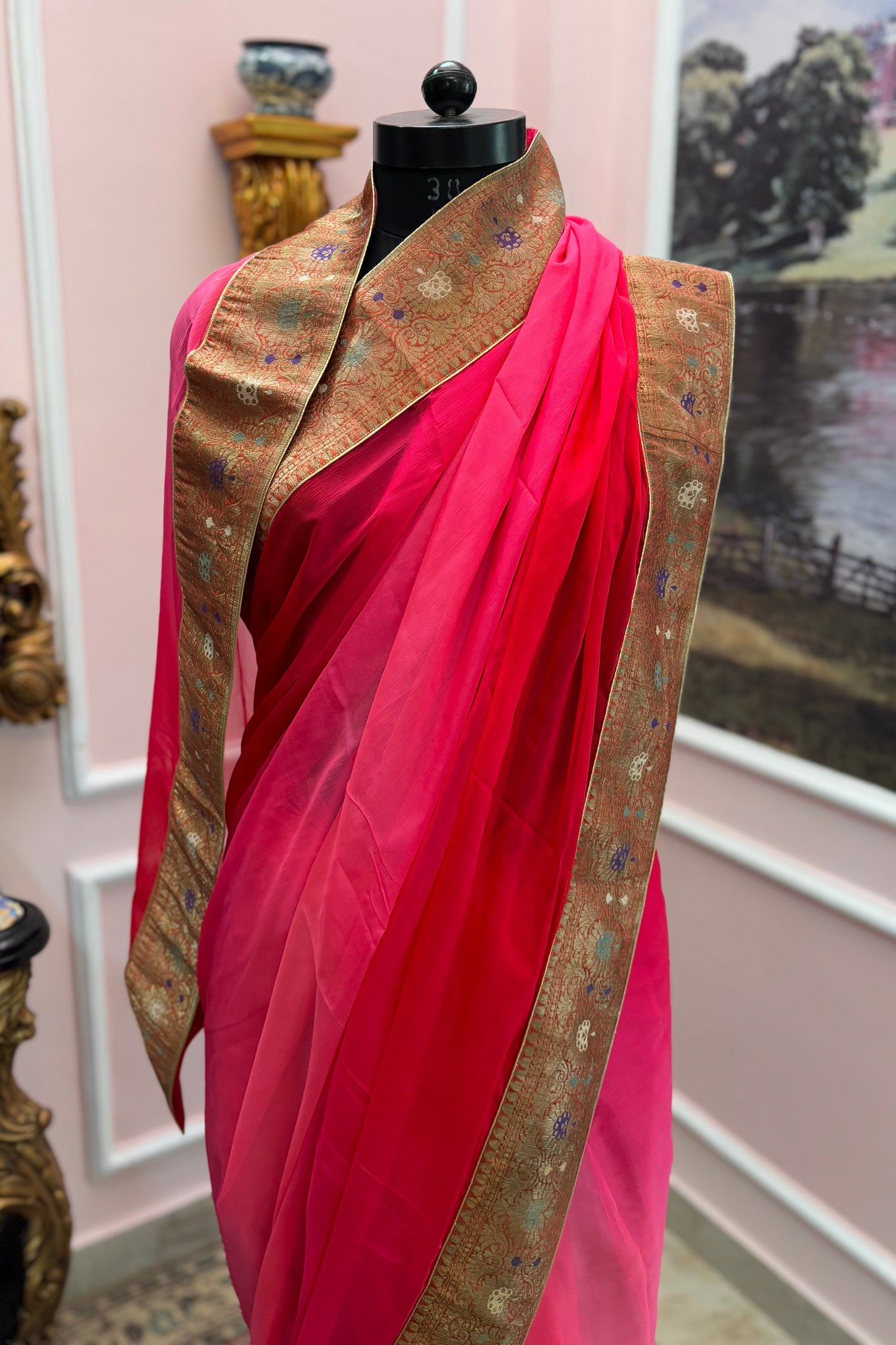 Rani ombre antique border saree