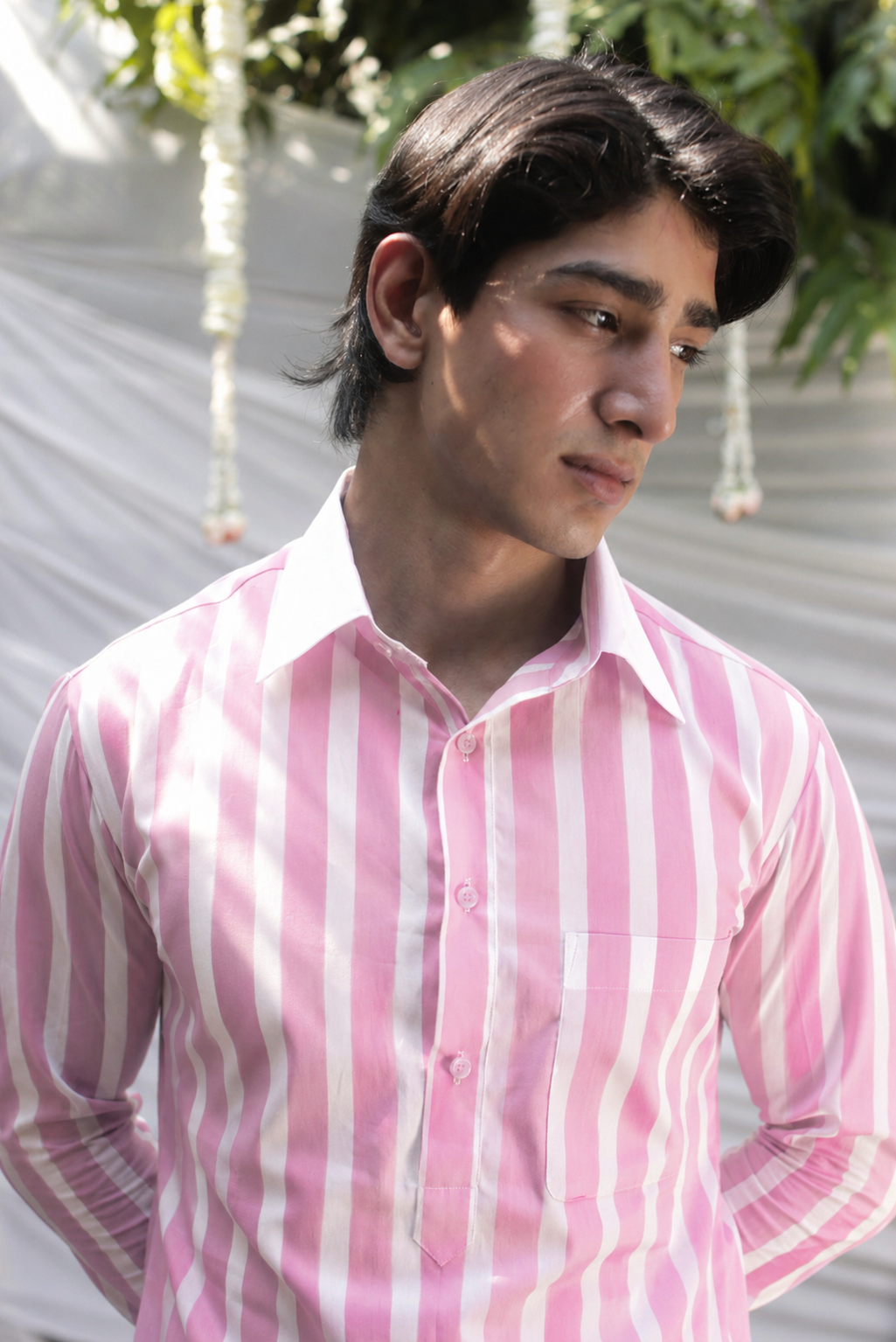 Pink Striped Cotton Kurta for Men