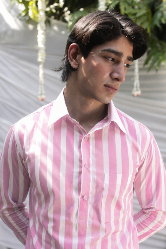 Pink Striped Cotton Kurta for Men