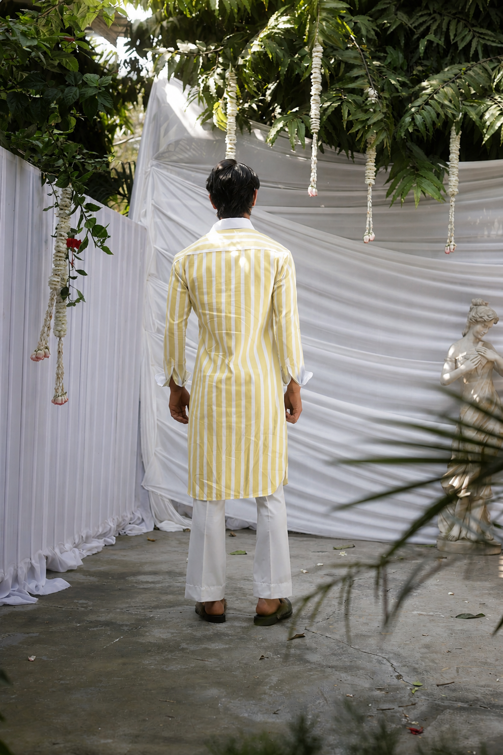 Yellow Striped Cotton Kurta for Men