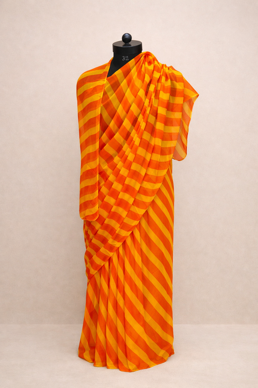 Kesari Leher chiffon lehariya Saree