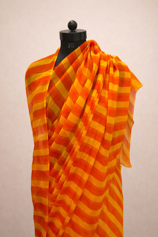 Kesari Leher chiffon lehariya Saree