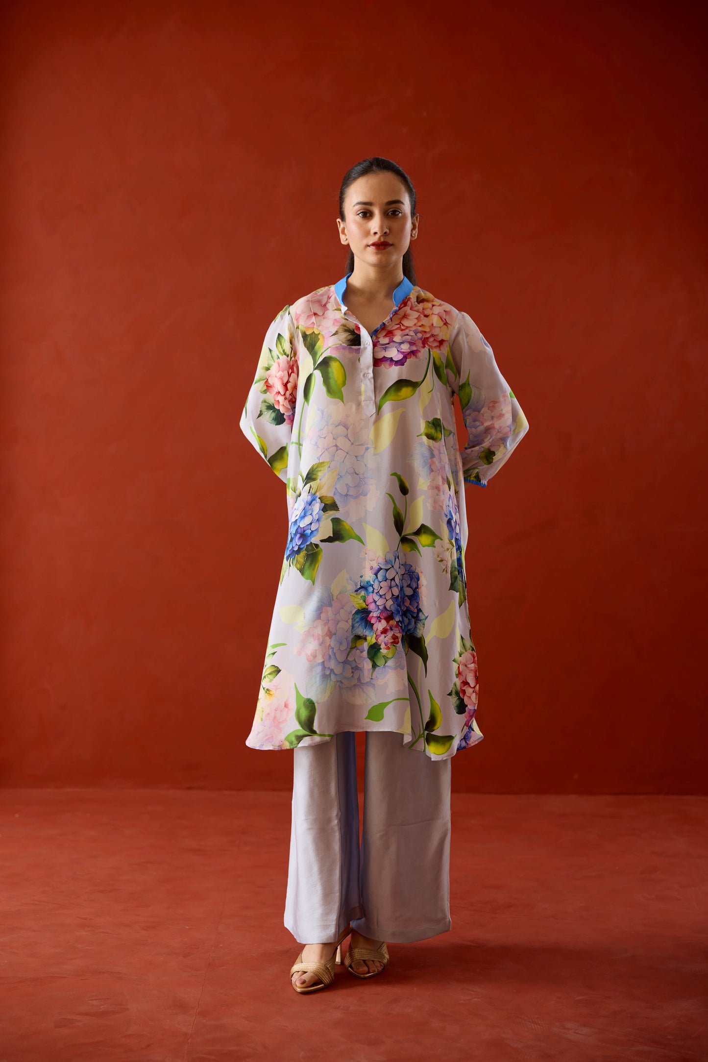 Elea Floral Kurta Set with ombre dupatta