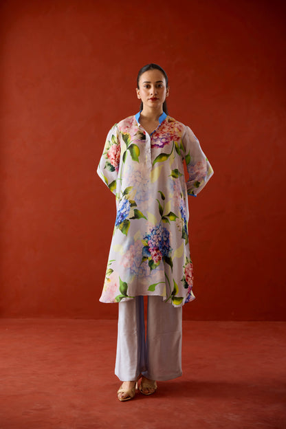 Elea Floral Kurta Set with ombre dupatta