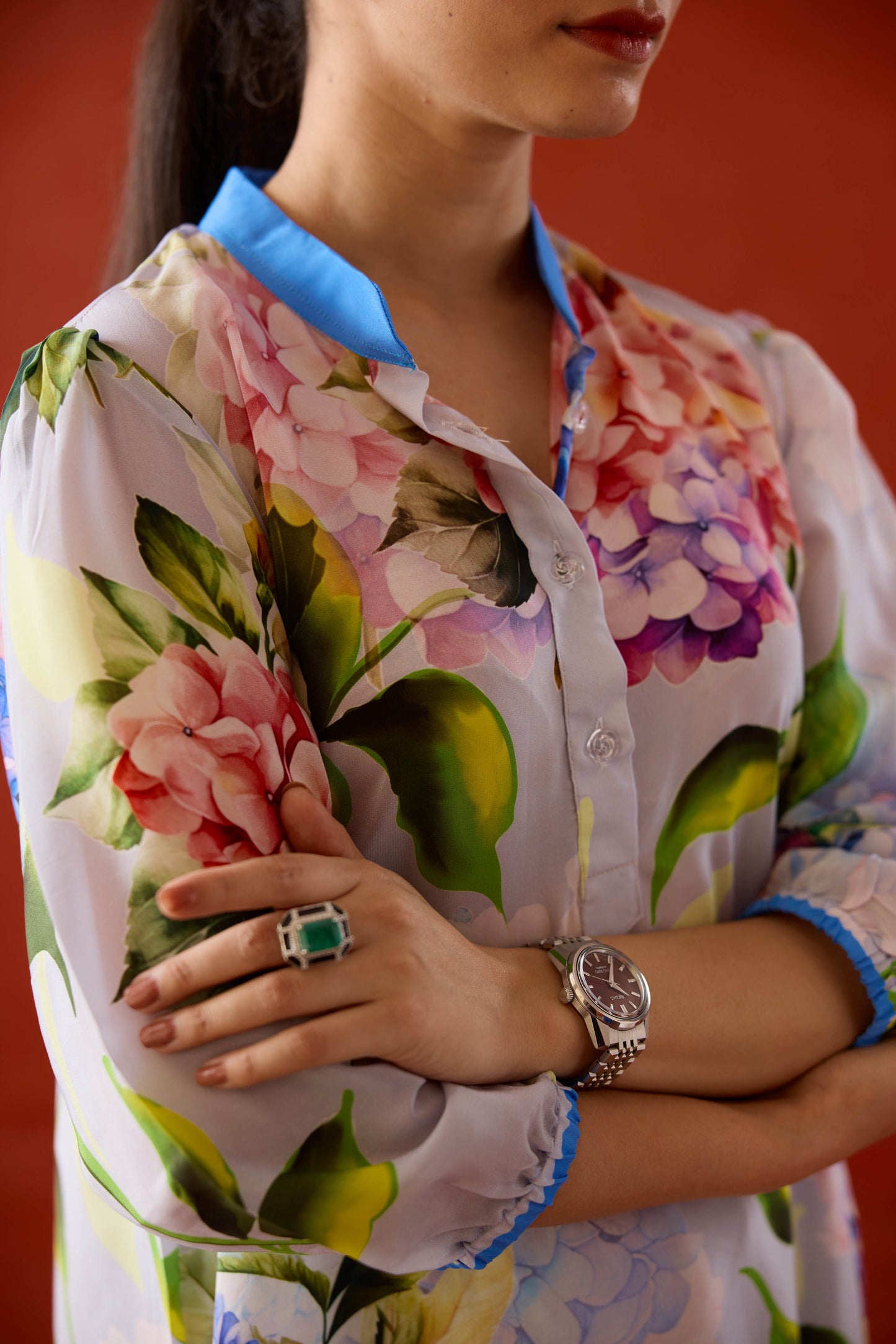 Elea Floral Kurta Set with ombre dupatta