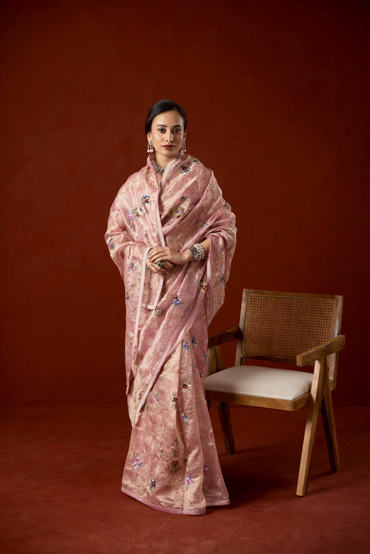 Rosé Lumière Tissue Saree
