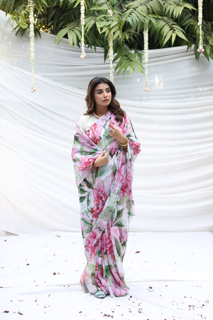 Usha Kiran Printed French Chiffon Saree