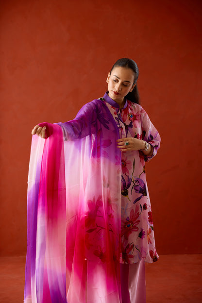 Lya Floral Kurta Set with Ombre Dupatta