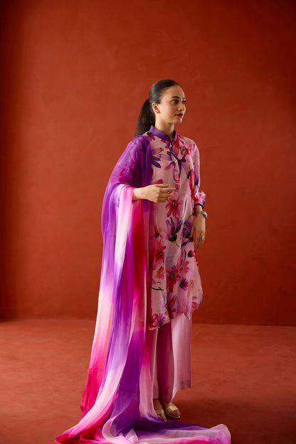 Lya Floral Kurta Set with Ombre Dupatta