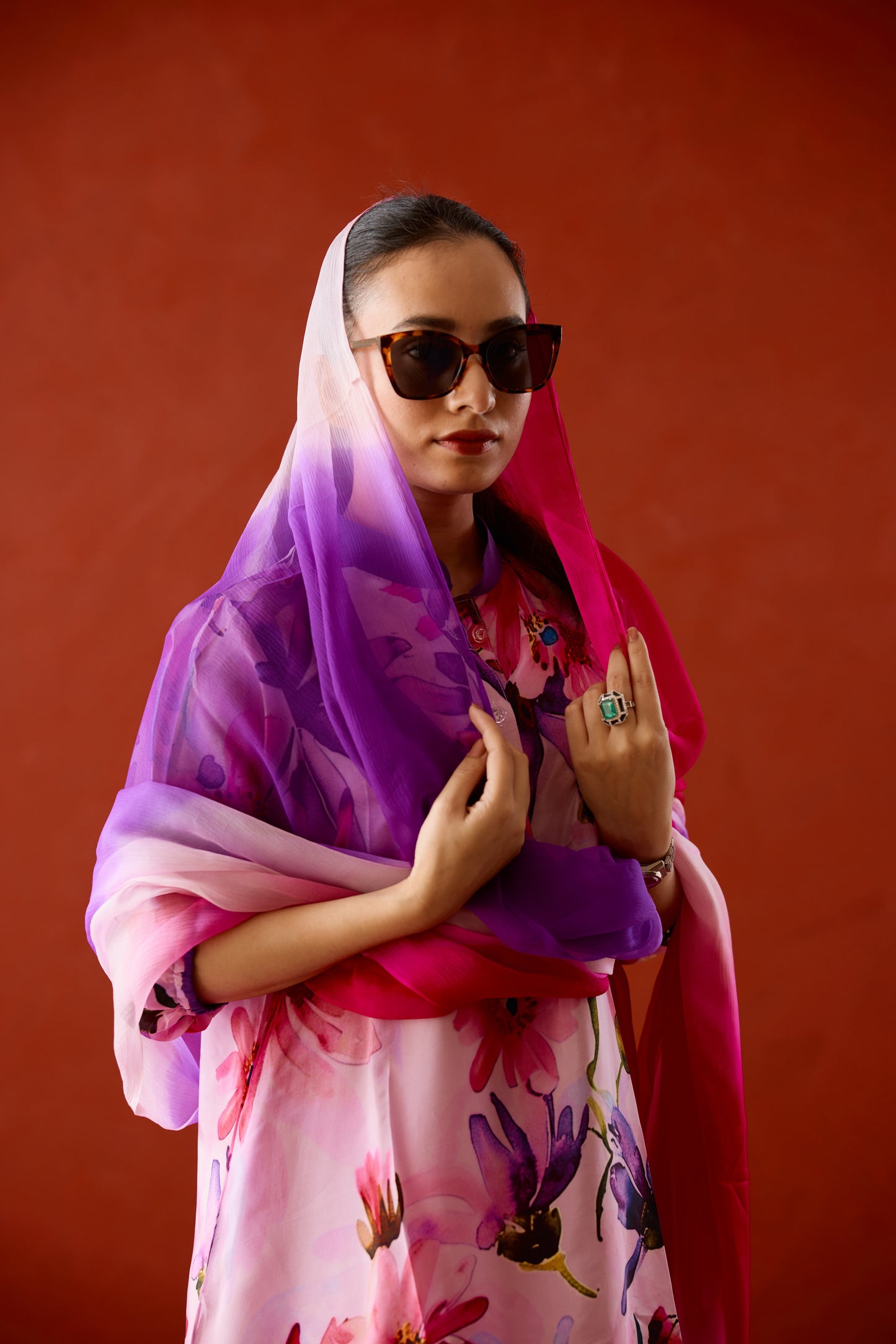 Lya Floral Kurta Set with Ombre Dupatta