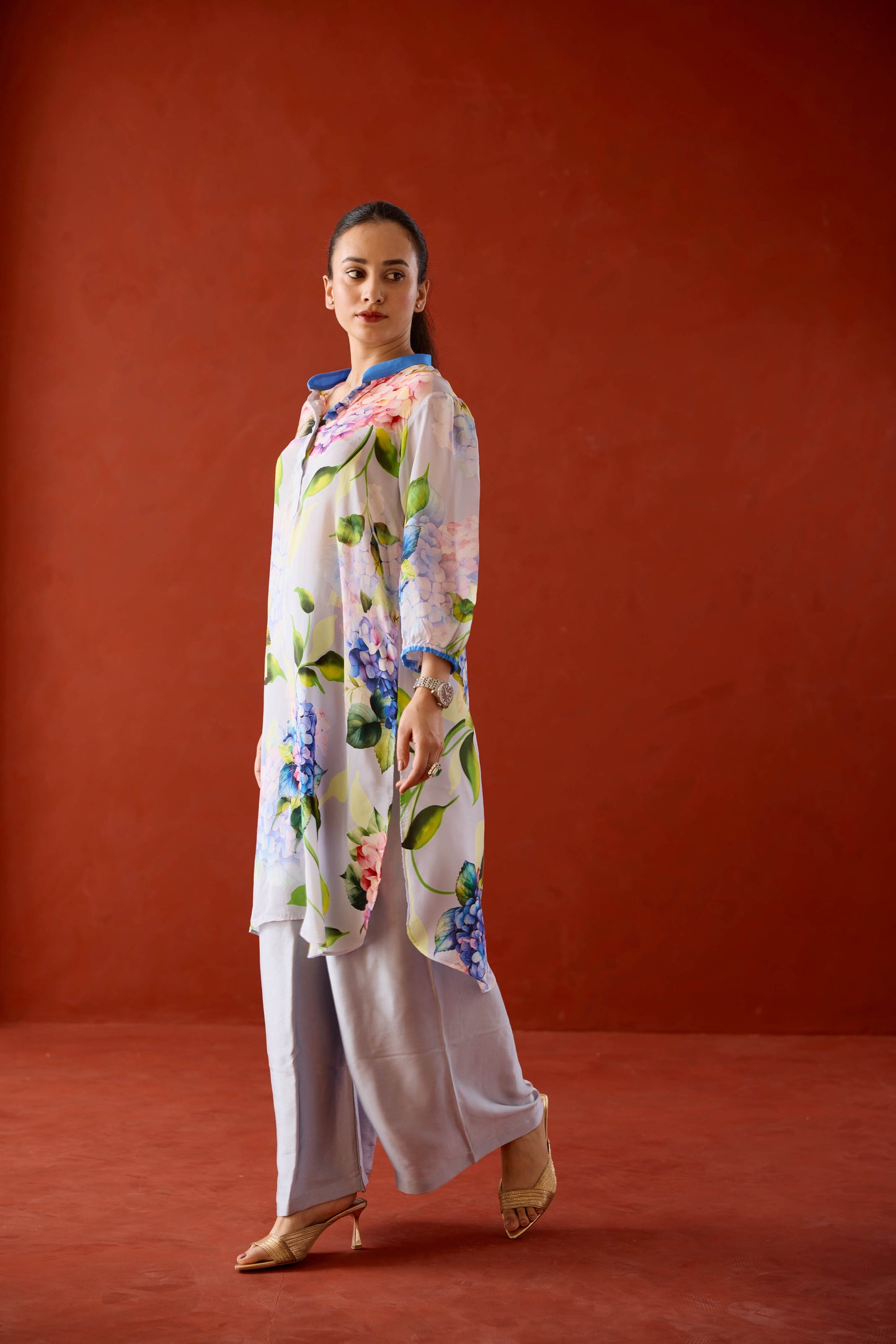 Elea Floral Kurta Set with ombre dupatta