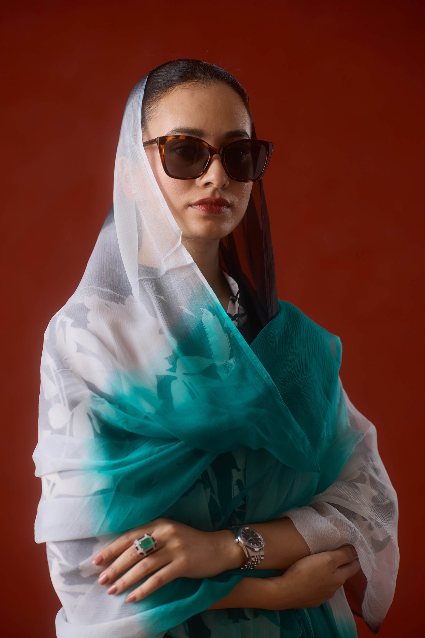 Elyna Floral Kurta Set with Ombre Dupatta