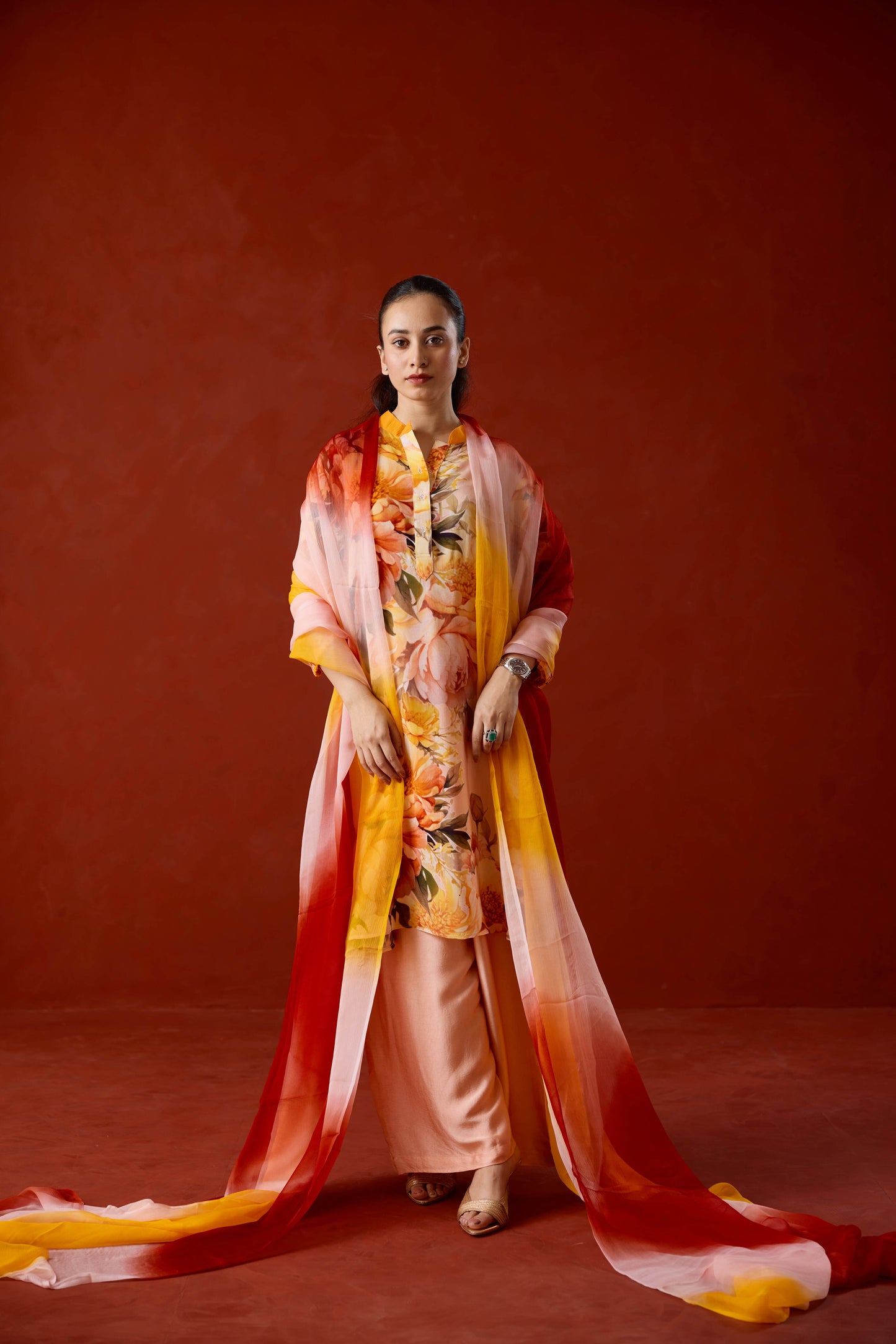 Lili Floral Kurta Set with Ombre Dupatta