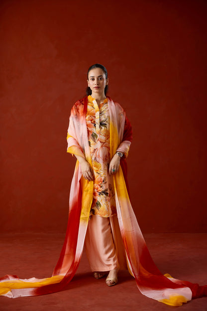 Lili Floral Kurta Set with Ombre Dupatta